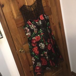 Black Floral Polka Dot Dress